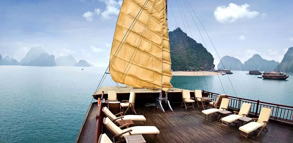 Private yacht deck on Halong Bay, Vietnam
