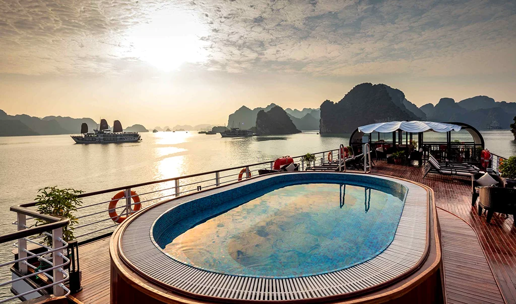 Orchid Premium Cruise jacuzzi deck on Lan Ha Bay