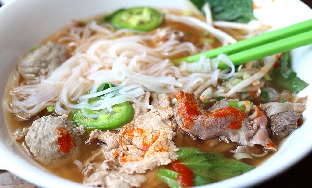 Bowl of Vietnamese beef pho (soup)