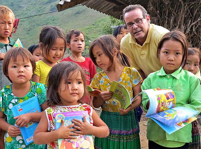 Donating books in rural Vietnam school