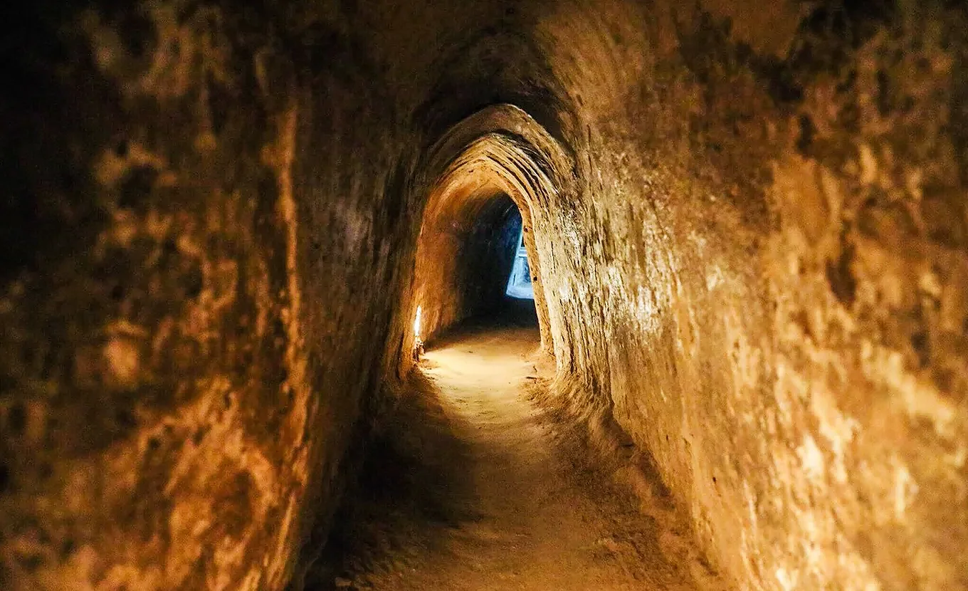 Inside a Cu Chi tunnel near Saigon