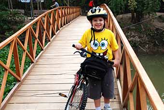 Family cycling trip in the Meong Delta of Vietnam