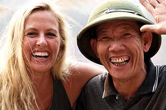 Traveler meeting Vietnamese man