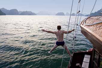 Halong Bay boat swimmer