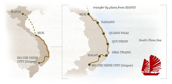 Vietnam north to south tour route map